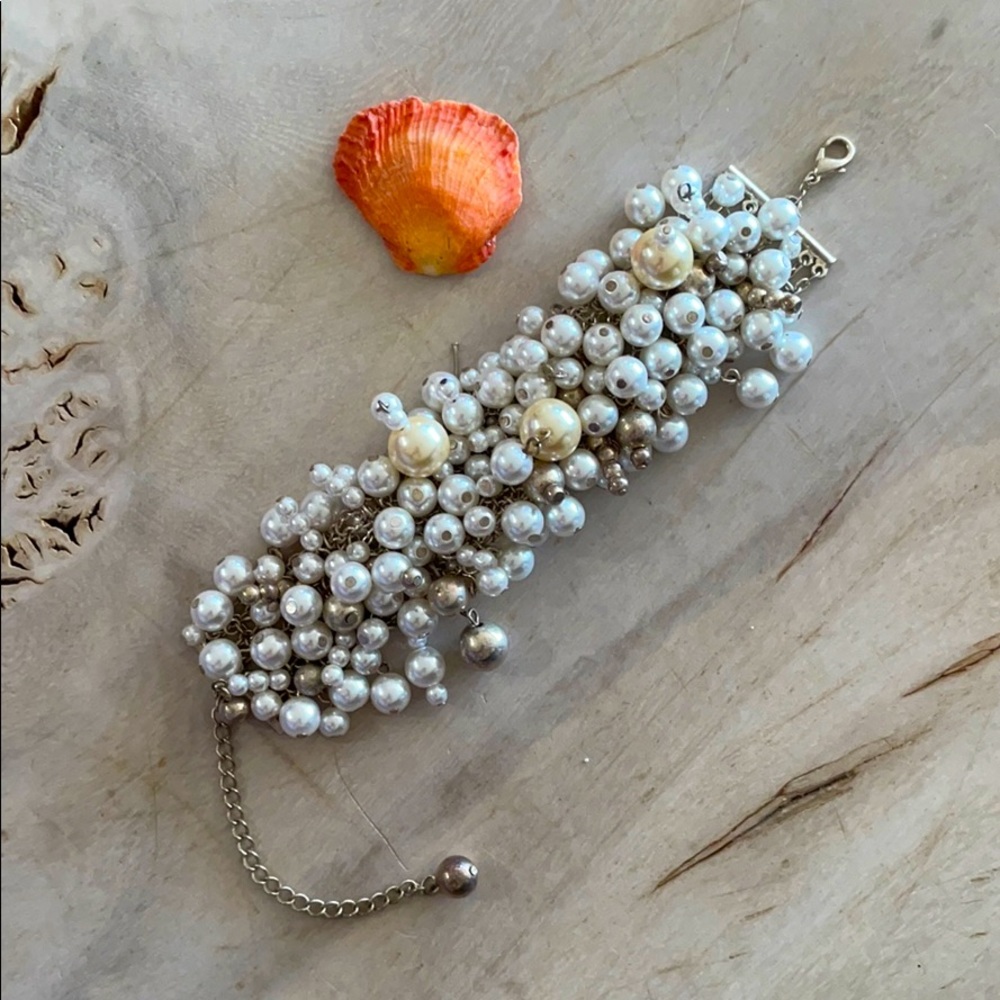 Silver pearl cuff bracelet
